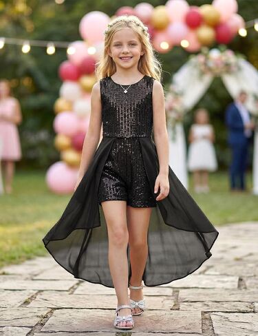 Noomelfish Girls Sequin Jumpsuit Sparkly Dance Formal Party Pageant Romper Prom Dress (5-14 Years) in Kuwait
