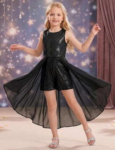 Noomelfish Girls Sequin Jumpsuit Sparkly Dance Formal Party Pageant Romper Prom Dress (5-14 Years) in Kuwait