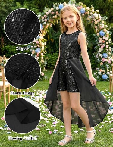 Noomelfish Girls Sequin Jumpsuit Sparkly Dance Formal Party Pageant Romper Prom Dress (5-14 Years) in Kuwait