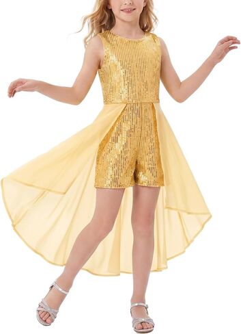 Noomelfish Girls Sequin Jumpsuit Sparkly Dance Formal Party Pageant Romper Prom Dress (5-14 Years) in Kuwait