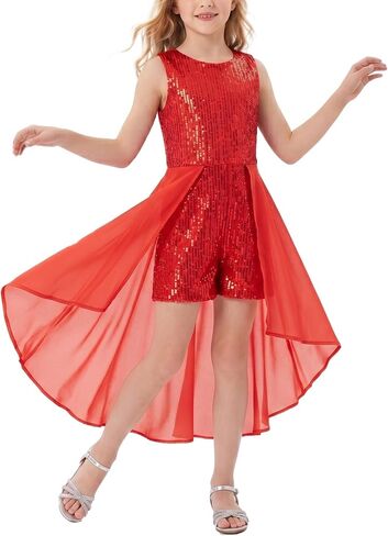 Noomelfish Girls Sequin Jumpsuit Sparkly Dance Formal Party Pageant Romper Prom Dress (5-14 Years) in Kuwait