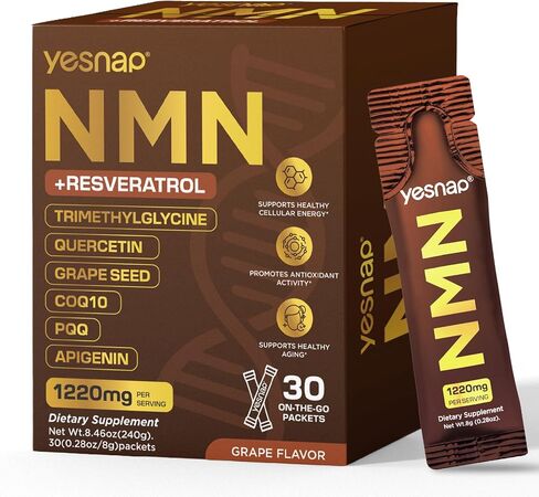 NMN 7-in-1 Liquid Supplement NAD+ Support， with Aging-Supportive Resveratrol, TMG, Quercetin, CoQ10, Grapeseed, PQQ, Apigenin Cellular Energy & NAD Levels, 30 On-The-Go Packets, Grape Flavor in Saudi Arabia