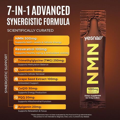 NMN 7-in-1 Liquid Supplement NAD+ Support， with Aging-Supportive Resveratrol, TMG, Quercetin, CoQ10, Grapeseed, PQQ, Apigenin Cellular Energy & NAD Levels, 30 On-The-Go Packets, Grape Flavor in Saudi Arabia