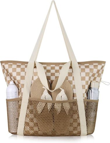 HOMESPON Beach Bag Large Waterproof Sandproof Tote for Women with Zipper and Mesh Pockets in Kuwait