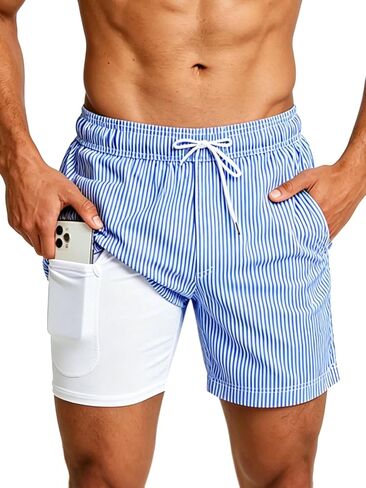 TUVEKE Mens Swim Trunks Quick Dry Compression Liner 5 Inch Board Shorts with Zip Pockets Men's Swim Suits Beach Shorts S-XXL in Saudi Arabia