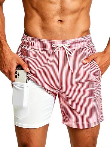 TUVEKE Mens Swim Trunks Quick Dry Compression Liner 5 Inch Board Shorts with Zip Pockets Men's Swim Suits Beach Shorts S-XXL in Saudi Arabia