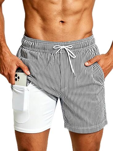 TUVEKE Mens Swim Trunks Quick Dry Compression Liner 5 Inch Board Shorts with Zip Pockets Men's Swim Suits Beach Shorts S-XXL in Saudi Arabia