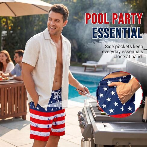 American Trends Mens Swim Trunks with Compression Liner Board Shorts for Men Quick Dry Swimsuits Bathing Suit Swimwear in Kuwait