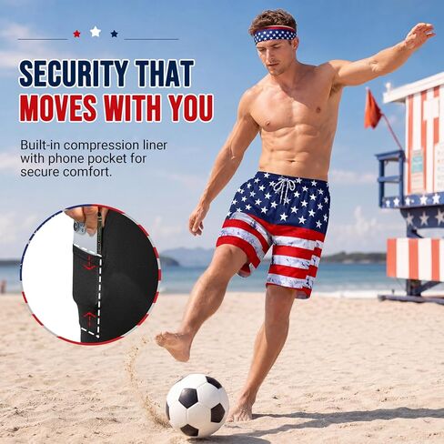 American Trends Mens Swim Trunks with Compression Liner Board Shorts for Men Quick Dry Swimsuits Bathing Suit Swimwear in Kuwait