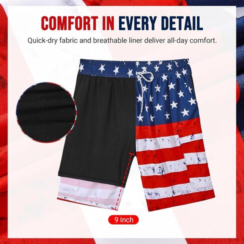American Trends Mens Swim Trunks with Compression Liner Board Shorts for Men Quick Dry Swimsuits Bathing Suit Swimwear in Kuwait