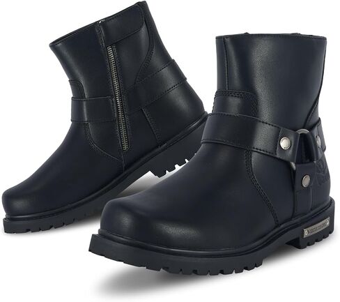 Men's Motorcycle Boot Black Riding Boots for Biker-Waterproof PU Leather Low Heels Zipper Fashion Casual Boots in Saudi Arabia
