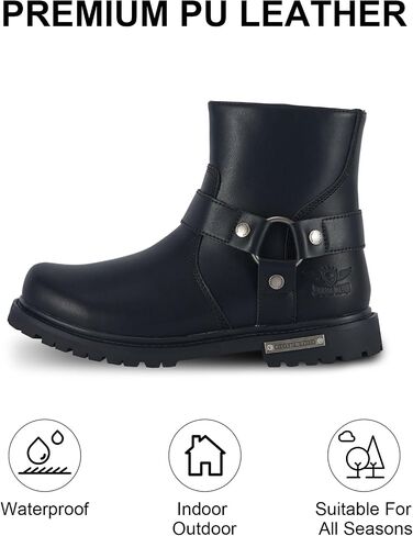 Men's Motorcycle Boot Black Riding Boots for Biker-Waterproof PU Leather Low Heels Zipper Fashion Casual Boots in Saudi Arabia