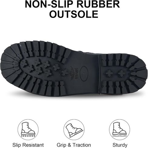 Men's Motorcycle Boot Black Riding Boots for Biker-Waterproof PU Leather Low Heels Zipper Fashion Casual Boots in Saudi Arabia
