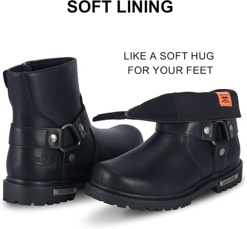 Men's Motorcycle Boot Black Riding Boots for Biker-Waterproof PU Leather Low Heels Zipper Fashion Casual Boots in Saudi Arabia