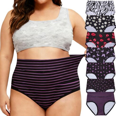 Women's Underwear Plus Size Briefs 7 Pack Mid High Waist Full Coverage Panties XL-5XL Classic Hipsters in Saudi Arabia