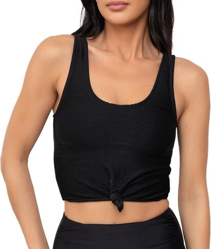 MANAVA Traveler Top Black – Women’s Tankini Top with Knotted Front, Scoop Neck Swim Top - (XXS-3XL) in Kuwait