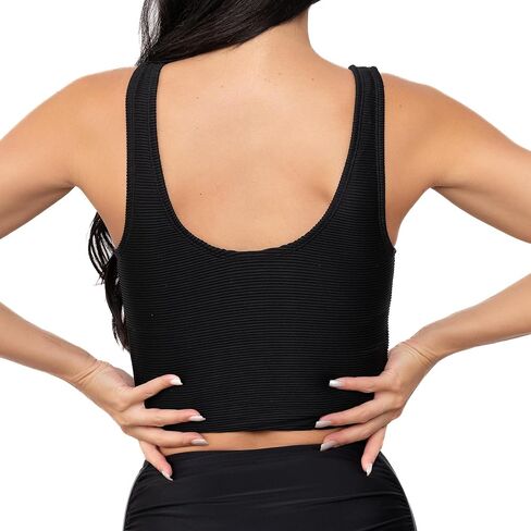 MANAVA Traveler Top Black – Women’s Tankini Top with Knotted Front, Scoop Neck Swim Top - (XXS-3XL) in Kuwait