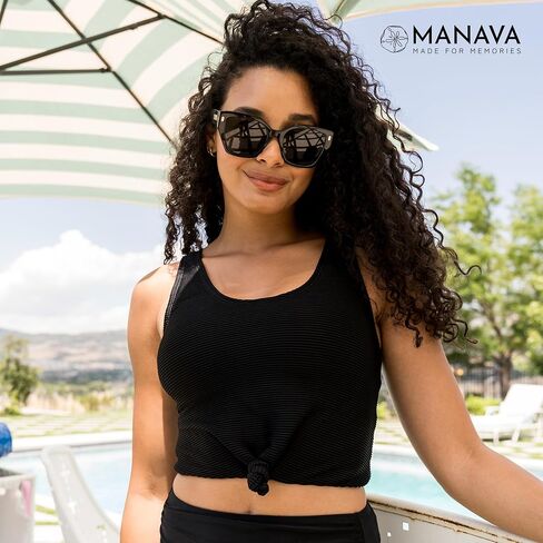 MANAVA Traveler Top Black – Women’s Tankini Top with Knotted Front, Scoop Neck Swim Top - (XXS-3XL) in Kuwait