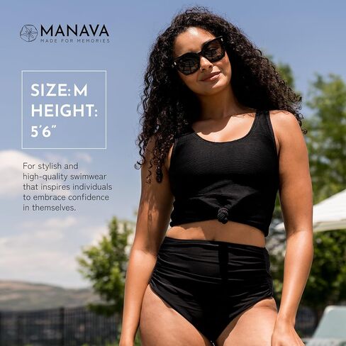 MANAVA Traveler Top Black – Women’s Tankini Top with Knotted Front, Scoop Neck Swim Top - (XXS-3XL) in Kuwait