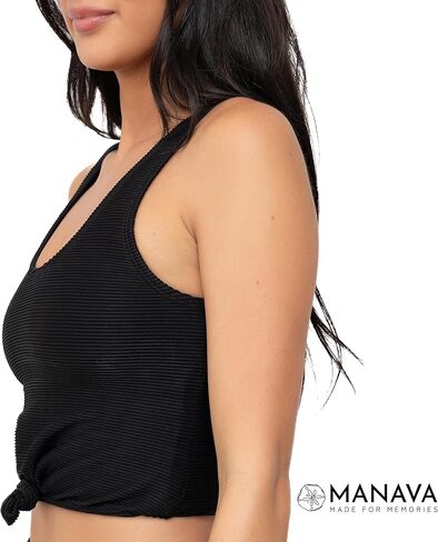 MANAVA Traveler Top Black – Women’s Tankini Top with Knotted Front, Scoop Neck Swim Top - (XXS-3XL) in Kuwait