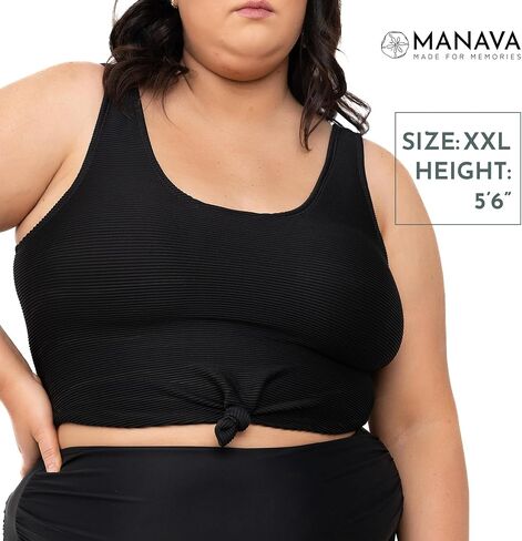MANAVA Traveler Top Black – Women’s Tankini Top with Knotted Front, Scoop Neck Swim Top - (XXS-3XL) in Kuwait