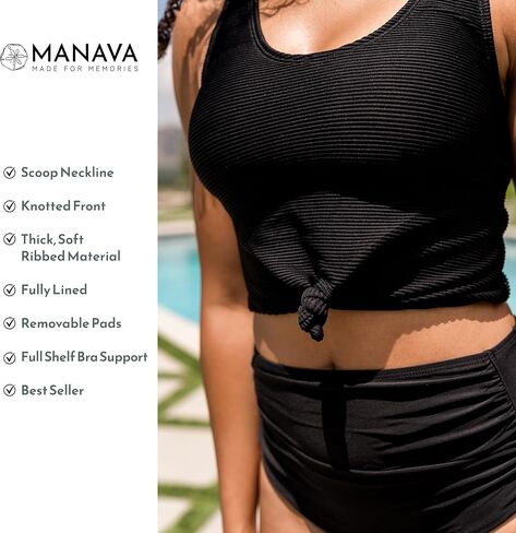MANAVA Traveler Top Black – Women’s Tankini Top with Knotted Front, Scoop Neck Swim Top - (XXS-3XL) in Kuwait