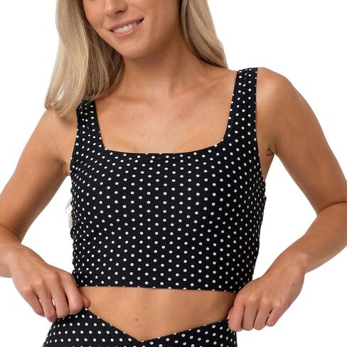MANAVA Coast Top Black White Polka Dot – Women’s Square Neck Tankini Top with Thick Straps, Shelf Bra Support - (XXS-3XL) in Kuwait