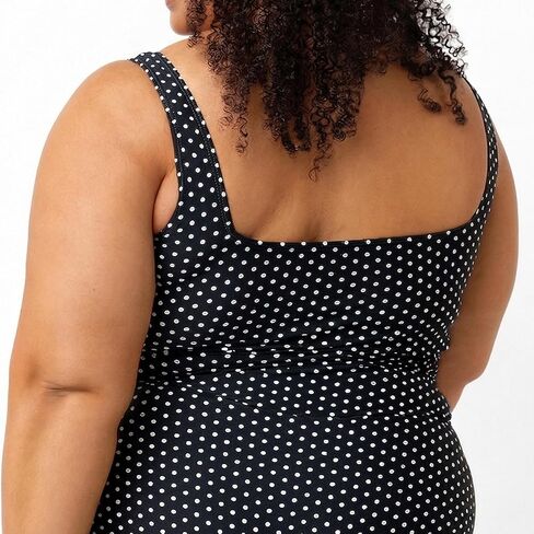 MANAVA Coast Top Black White Polka Dot – Women’s Square Neck Tankini Top with Thick Straps, Shelf Bra Support - (XXS-3XL) in Kuwait