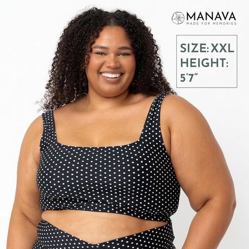 MANAVA Coast Top Black White Polka Dot – Women’s Square Neck Tankini Top with Thick Straps, Shelf Bra Support - (XXS-3XL) in Kuwait