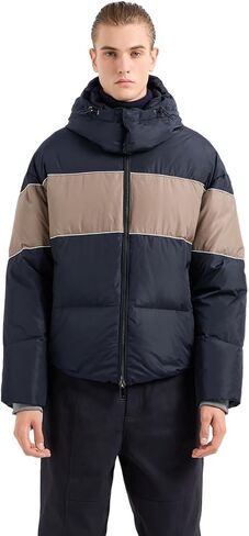 Armani Exchange Men's Zip-up Hooded Striped Puffer Jacket in Kuwait