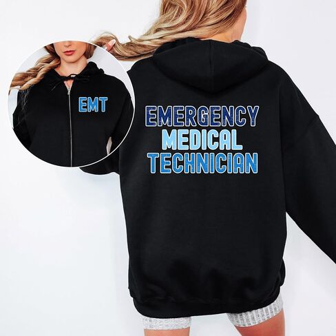EMT بغطاء رأس بسحاب كامل، سويت شيرت فني الطوارئ الطبية، سترة EMS، ملابس طبية للجنسين in Kuwait