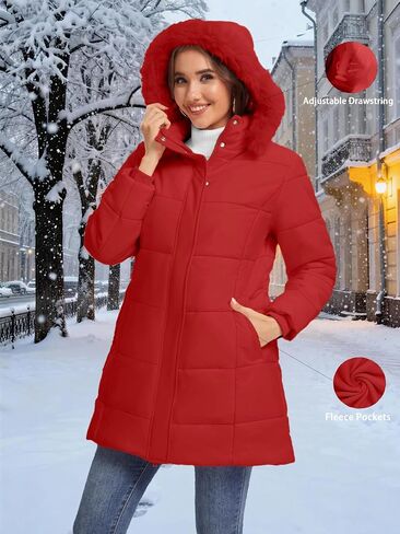 SMENG Women's Long Winter Puffer Coat Warm Fleece Lined Hooded Parka Ribbed Cuffs Button Zipper Windproof Outerwear in Saudi Arabia