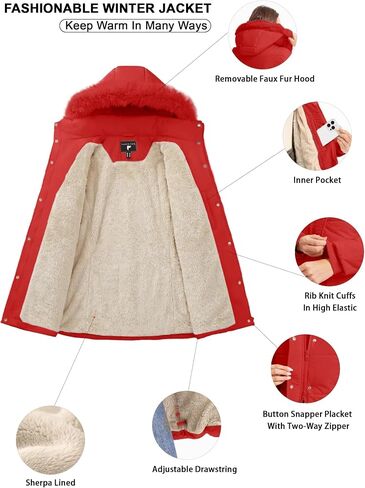 SMENG Women's Long Winter Puffer Coat Warm Fleece Lined Hooded Parka Ribbed Cuffs Button Zipper Windproof Outerwear in Saudi Arabia