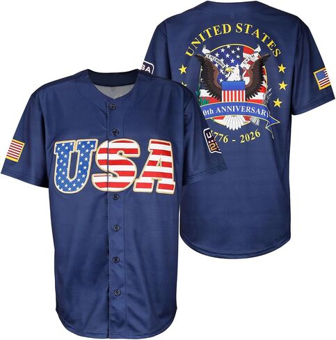 Man's USA 250th Anniversary Baseball Jersey American Flag Button Down Independence Day 4th of July Shirt in Saudi Arabia