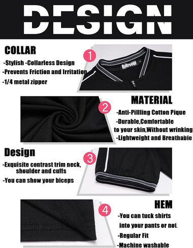 Men's Zipper Polo Shirts Casual Short Sleeve Cotton Pique Polo T Shirt Collarless Golf Shirts for Men in Kuwait