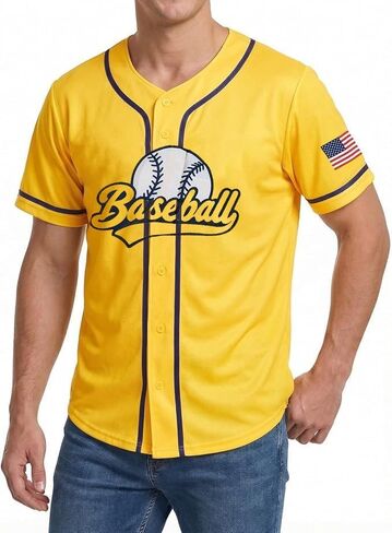 Baseball Button Up Shirts for Men Baseball Player T Shirt Quick-Dry Graphic Game Day Fans Jersey Short Sleeve Tops in Saudi Arabia