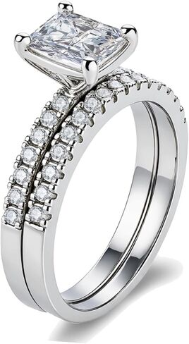 Luxury Wedding Ring Sets for Women Square 1CT AAAAA CZ White Gold Plated S925 Sterling Silver Engagement Ring Wedding Band in Saudi Arabia