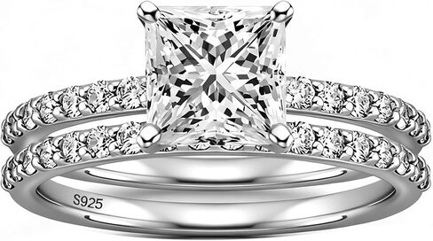Luxury Wedding Ring Sets for Women Square 1CT AAAAA CZ White Gold Plated S925 Sterling Silver Engagement Ring Wedding Band in Saudi Arabia
