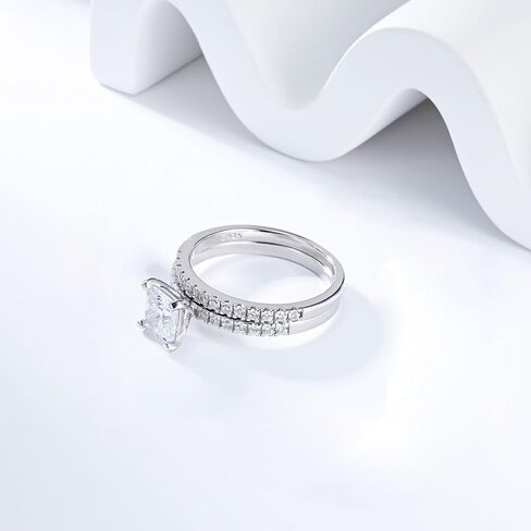 Luxury Wedding Ring Sets for Women Square 1CT AAAAA CZ White Gold Plated S925 Sterling Silver Engagement Ring Wedding Band in Saudi Arabia