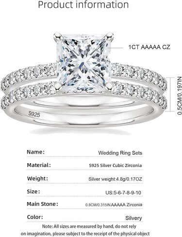Luxury Wedding Ring Sets for Women Square 1CT AAAAA CZ White Gold Plated S925 Sterling Silver Engagement Ring Wedding Band in Saudi Arabia