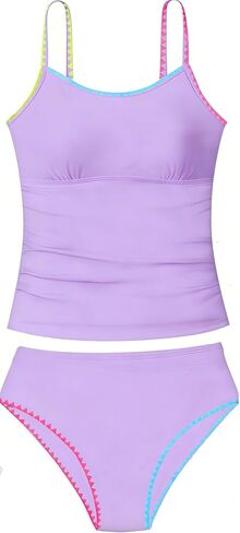 Girls Tankini Swimsuits Two Piece Bathing Suit Colorful Contrast Trim Swimwear Padded Swimsuits for Teens 9-16Y in Saudi Arabia