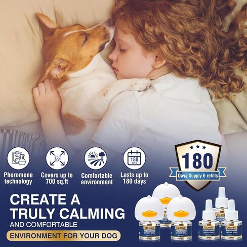 Dog Pheromones Calming Diffuser Kit Appeasing Pheromone Diffuser to Calm (3 Plug in+ 6 Pack 48ml Refill) for Anxiety Relieve Relief Reduce Aggression Fighting Barking Stress 180 Day Supply (Tasteless) in Kuwait