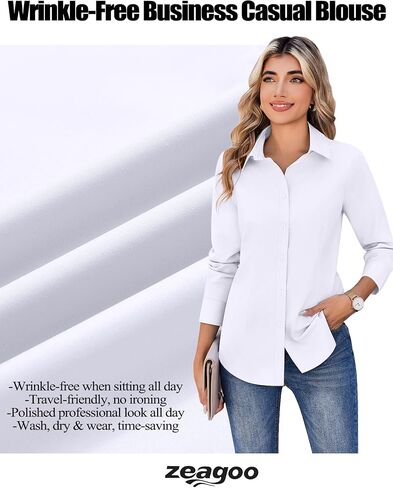 Zeagoo Women's Wrinkle Free Button Down Shirts Long Sleeve Dress Shirts Collared Business Casual Blouses Tops XS-3XL in Kuwait