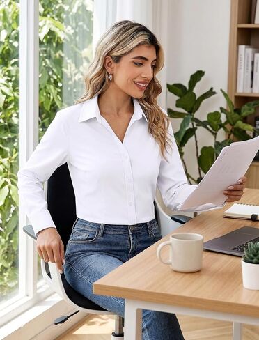 Zeagoo Women's Wrinkle Free Button Down Shirts Long Sleeve Dress Shirts Collared Business Casual Blouses Tops XS-3XL in Kuwait