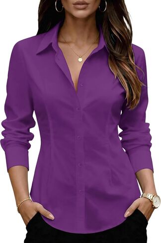 Zeagoo Women's Wrinkle Free Button Down Shirts Long Sleeve Dress Shirts Collared Business Casual Blouses Tops XS-3XL in Kuwait