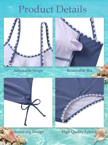 Funnycokid المراهقات ملابس السباحة مبطن ثوب السباحة 2 قطعة Tankini التباين تقليم Ruched تصميم ملابس السباحة 9-16Y in Kuwait