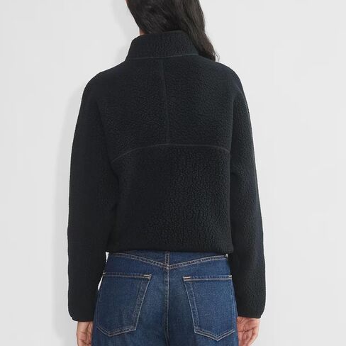 Fleece Sweatshirts for Women Cropped Long Sleeve Half Zip Pullover Sherpa Jacket Warm Fuzzy Coats with Pockets(Black,L) in Saudi Arabia