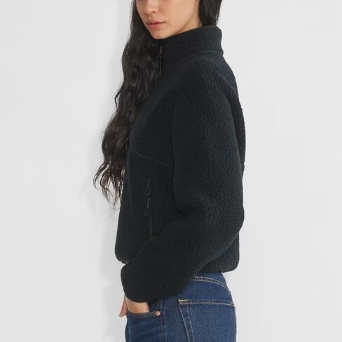 Fleece Sweatshirts for Women Cropped Long Sleeve Half Zip Pullover Sherpa Jacket Warm Fuzzy Coats with Pockets(Black,L) in Saudi Arabia