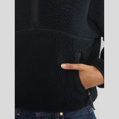 Fleece Sweatshirts for Women Cropped Long Sleeve Half Zip Pullover Sherpa Jacket Warm Fuzzy Coats with Pockets(Black,L) in Saudi Arabia