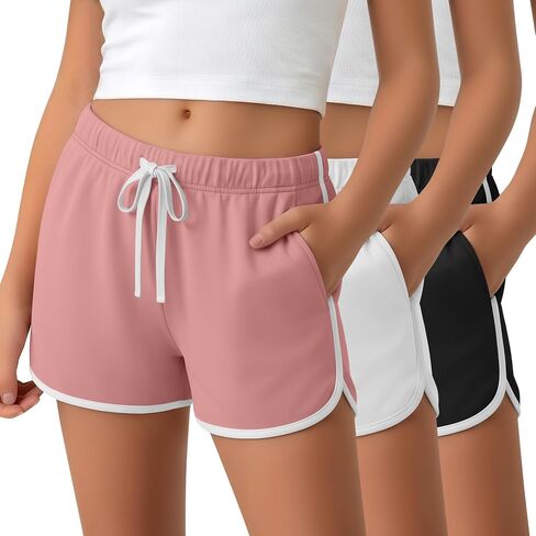 3 Pack Girls Athletic Shorts Kids Running Active Dolphin Shorts Workout Bike Drawstring Casual Clothes with Pockets in Kuwait